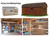Custom Order a dutch barn style storage shed with an workshop shelving package